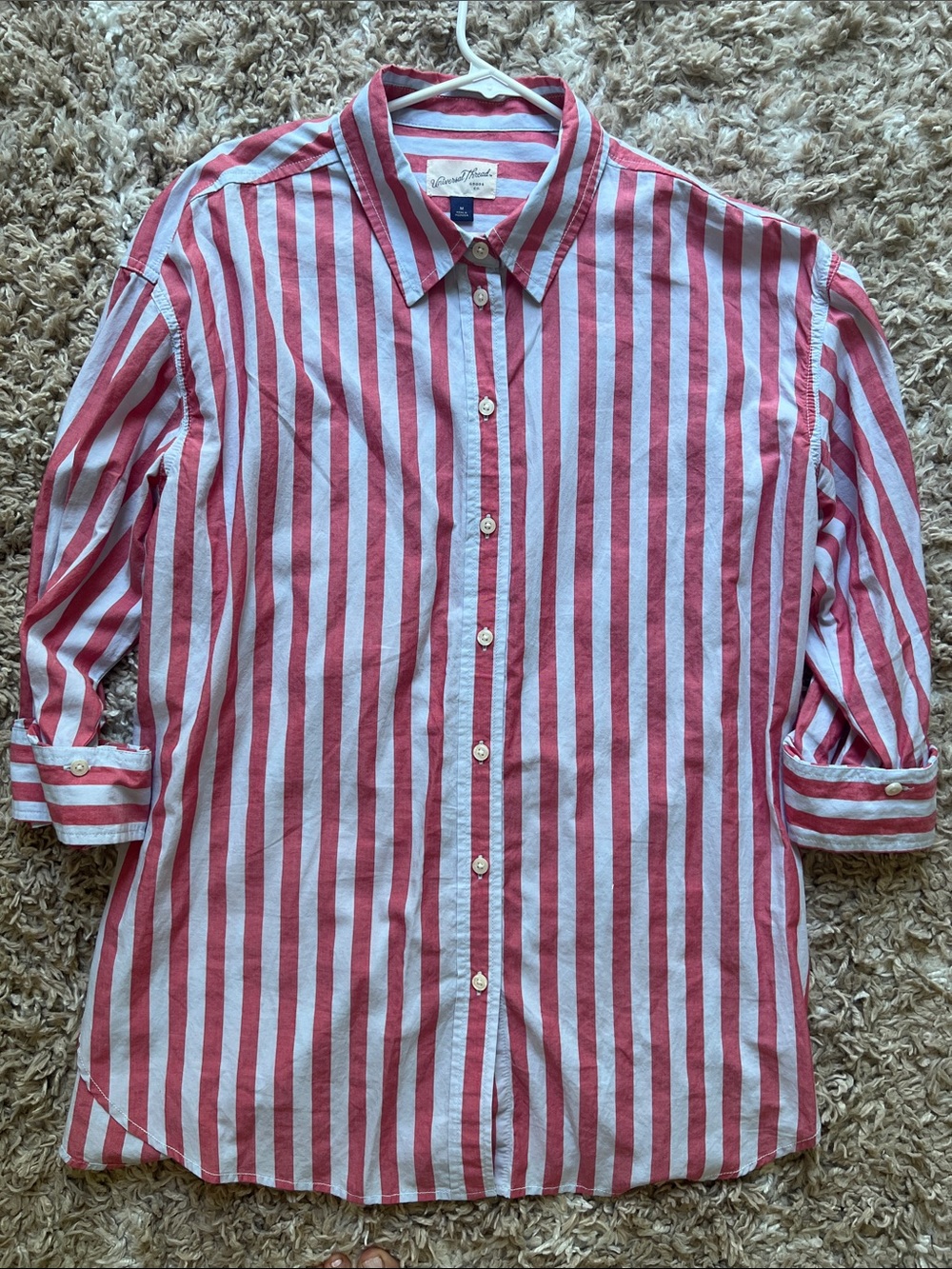 Pink and baby blue Striped cotton Button-Up Shirt
